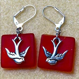 Sea Glass Bird Earrings